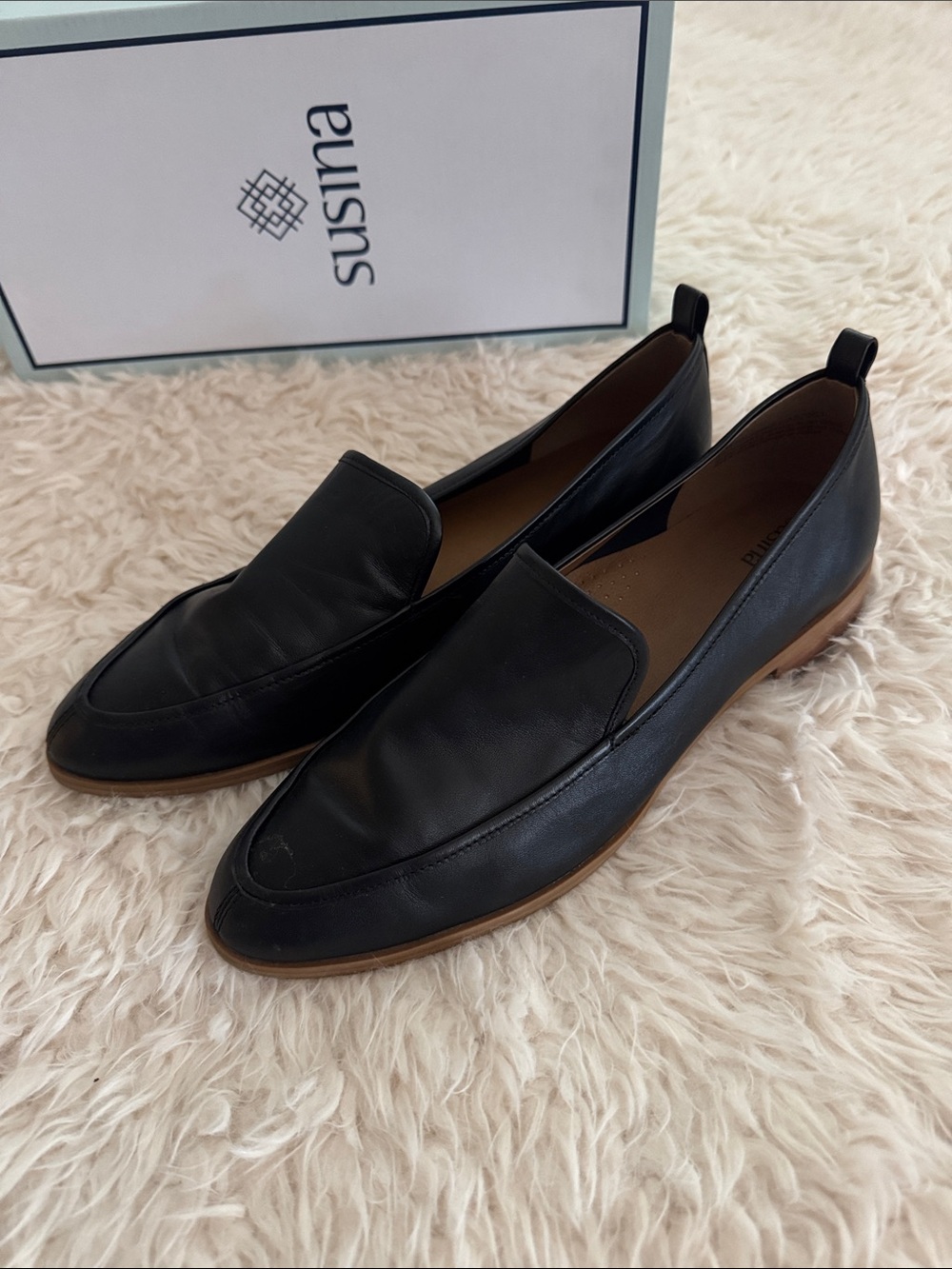 Susina Black Leather Slip-On Loafers for Women